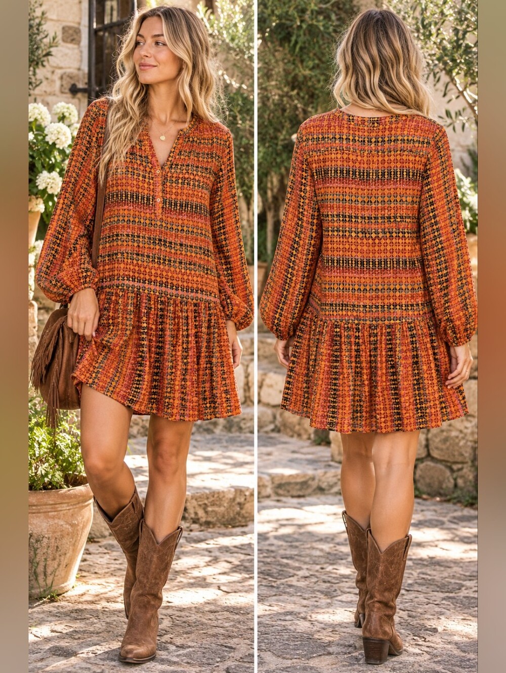 ANTHROPOGIE SATURDAY SUNDAY ORANGE GEOMETRIC BOHO TUNIC DRESS SZ M